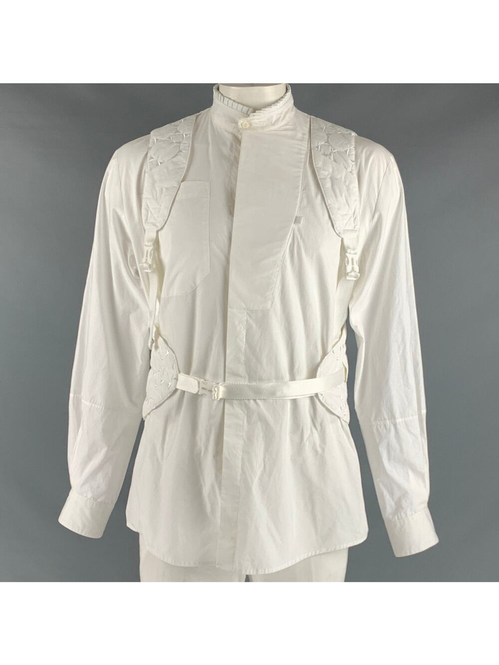 JORDANLUCA Size L White Quilted Cotton Harness Long Sleeve Shirt